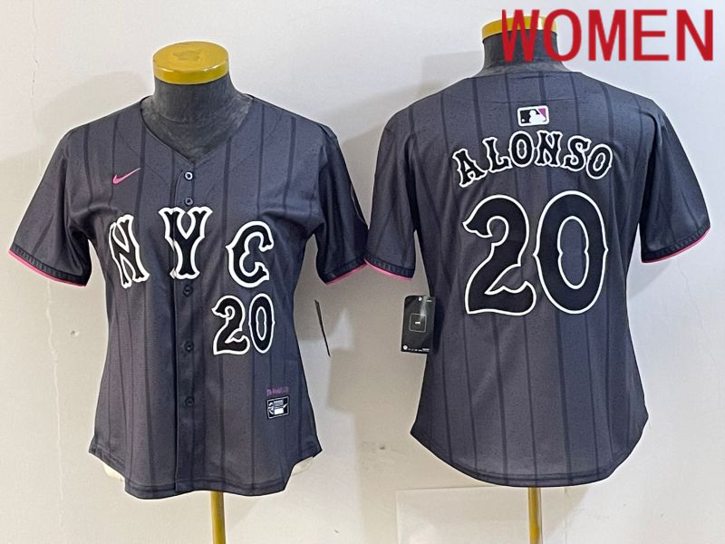 Women New York Mets #20 Alonso Black City Edition 2024 Nike MLB Jersey style 5
